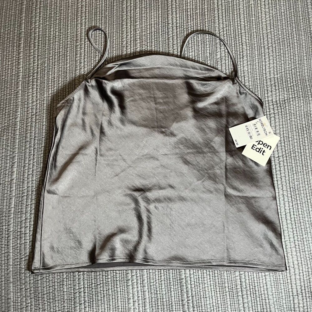 Open Edit Nordstrom‎ Grey Satin Cowl Neck Camisole Tank Top Medium NWT